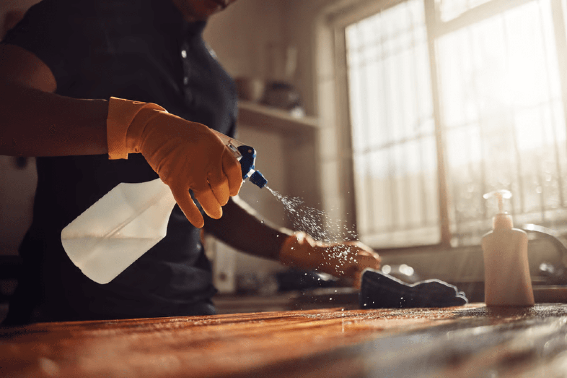 Close detail of surface cleaning