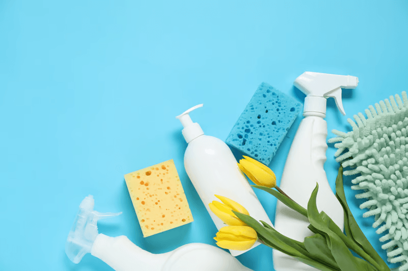 Cleaning supplies laid out